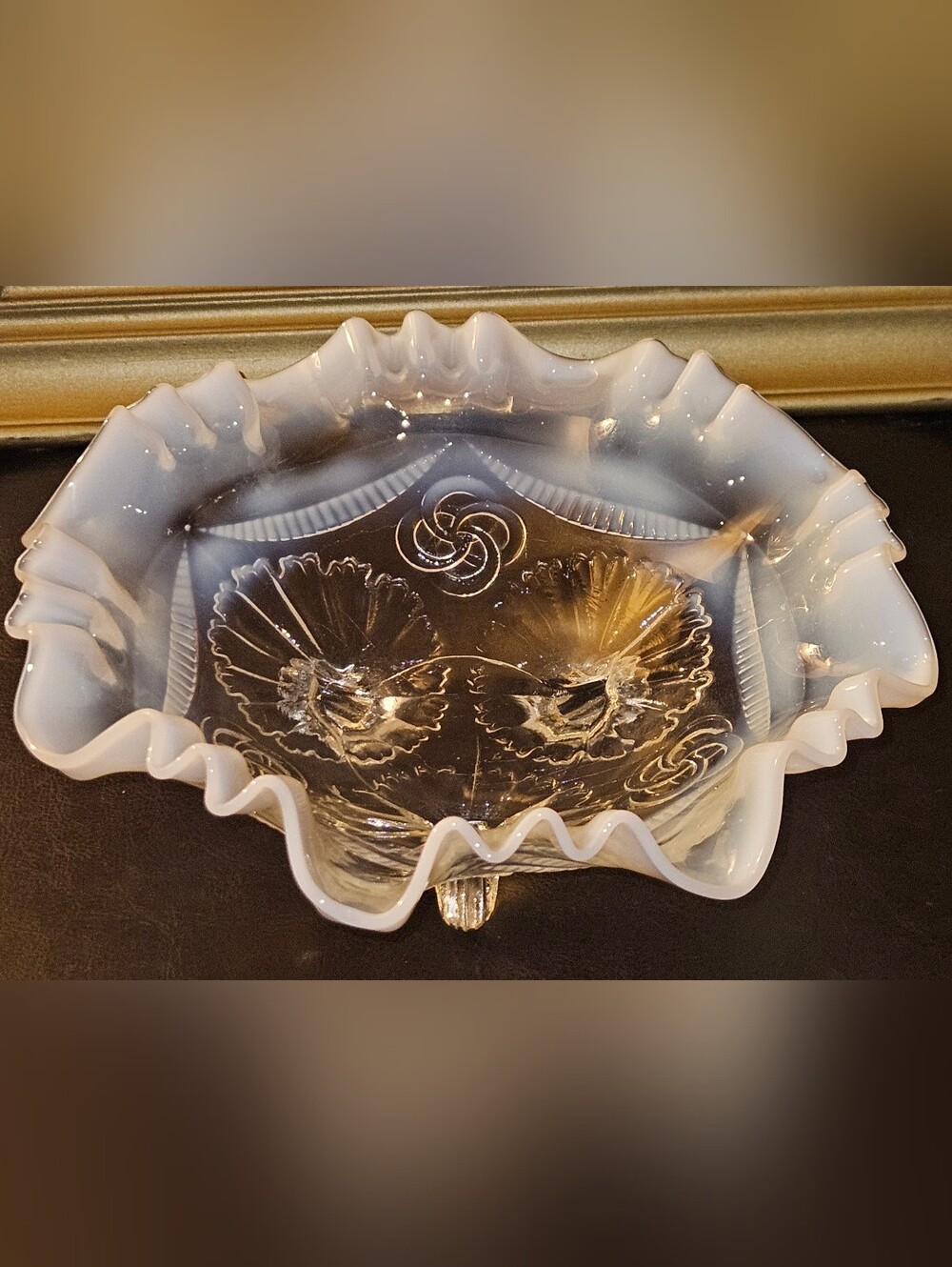 Antique Jefferson/Northwood Glass "Ruffles and Rings" Opalescent Ruffle Rim Foot